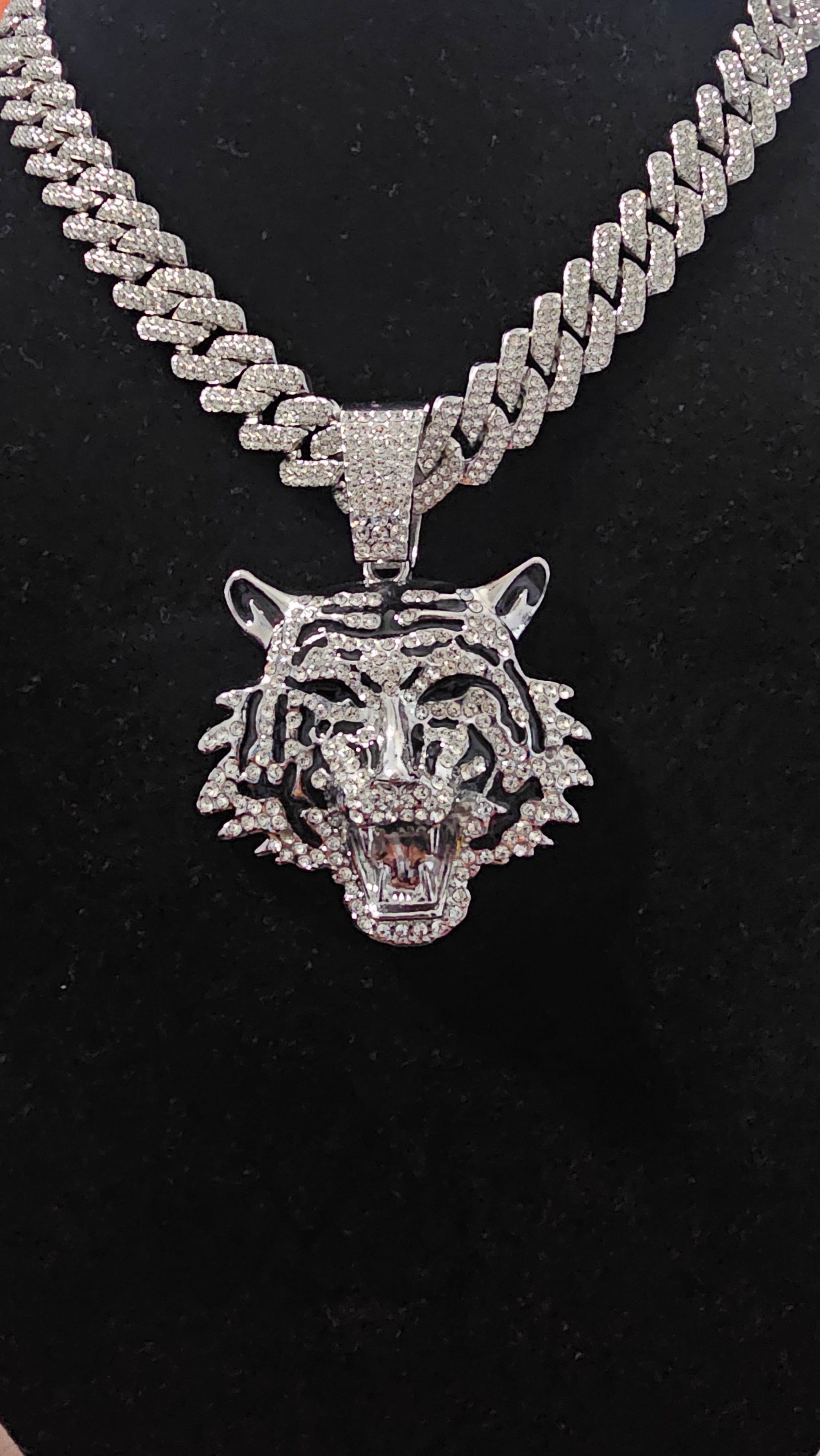 "19 inch " inch Cuban Link Chain with Rhinestones.