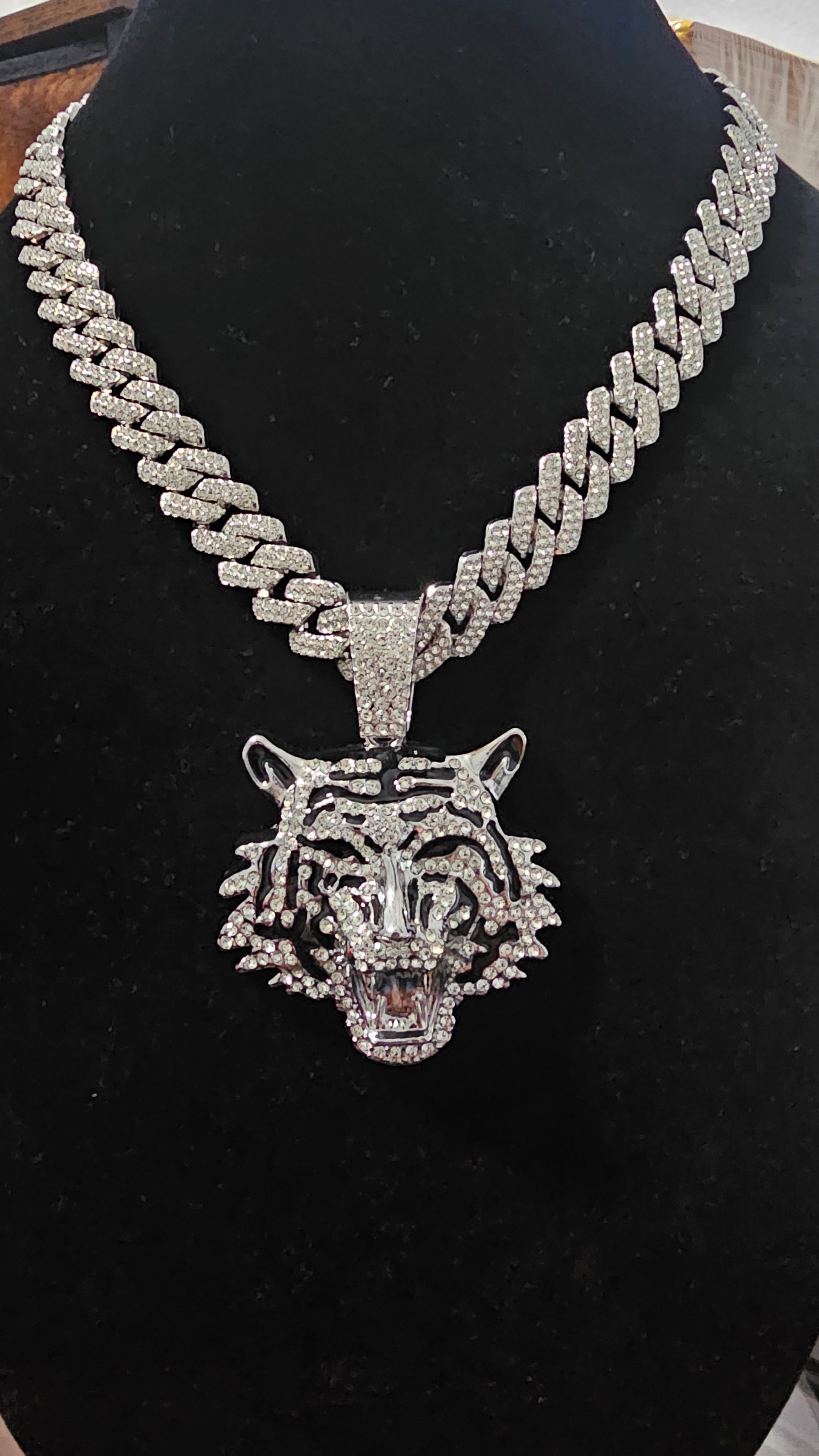 "19 inch " inch Cuban Link Chain with Rhinestones.