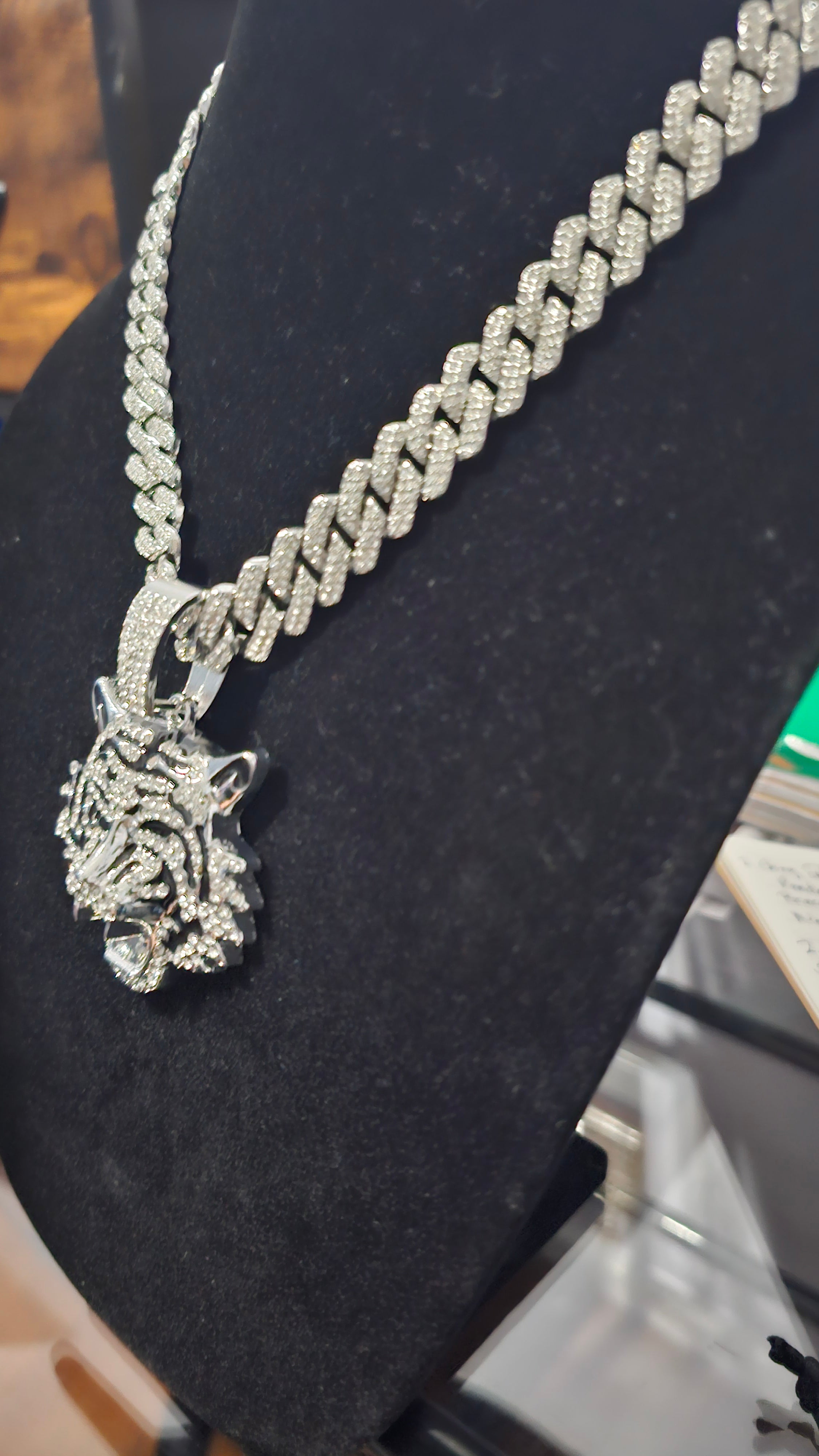 "19 inch " inch Cuban Link Chain with Rhinestones.